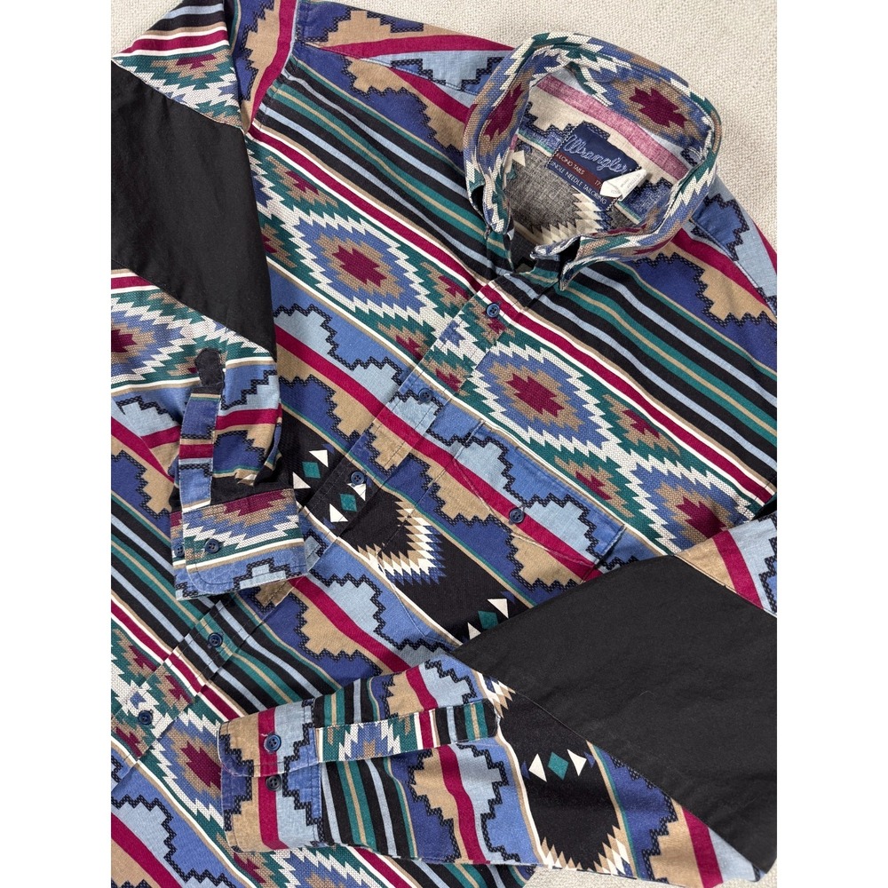 Vtg 90s Wrangler Cowboy Cut Aztec Western Shirt 17.5 x 35 X-Long Tail USA - Picture 2 of 12